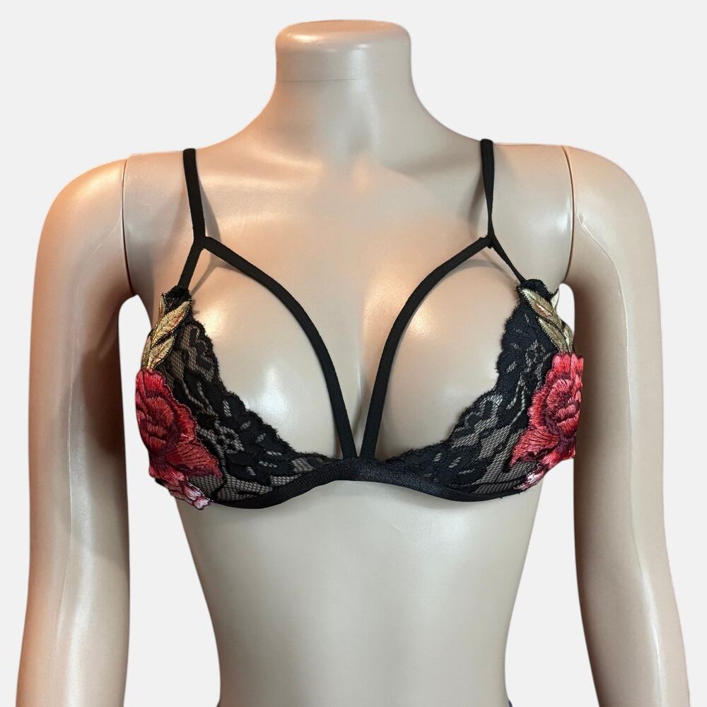 Lace Wire Free Rose Floral Bra
